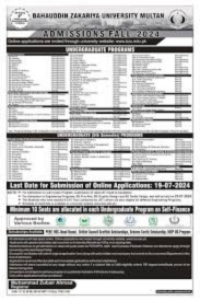 Bahauddin Zakariya University BZU Multan BS Admissions Fall 2024. (2)