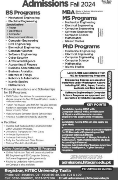 HITEC University Taxila New Admissions Open Fall 2024 (2)