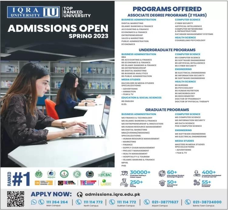 Iqra University Karachi New Admissions Open Fall 2024 (2)