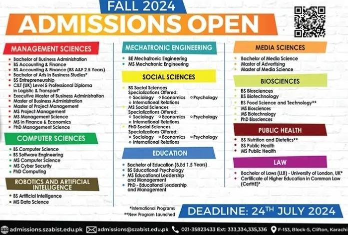 Shaheed Zulfqar Ali Bhutto University IST Karachi New Admissions Open Fall 2024