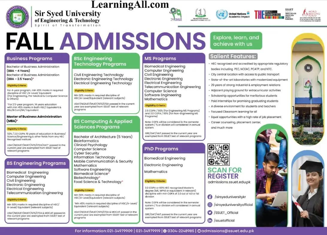 Sir Syed University Karachi New Admissions Open Fall 2024