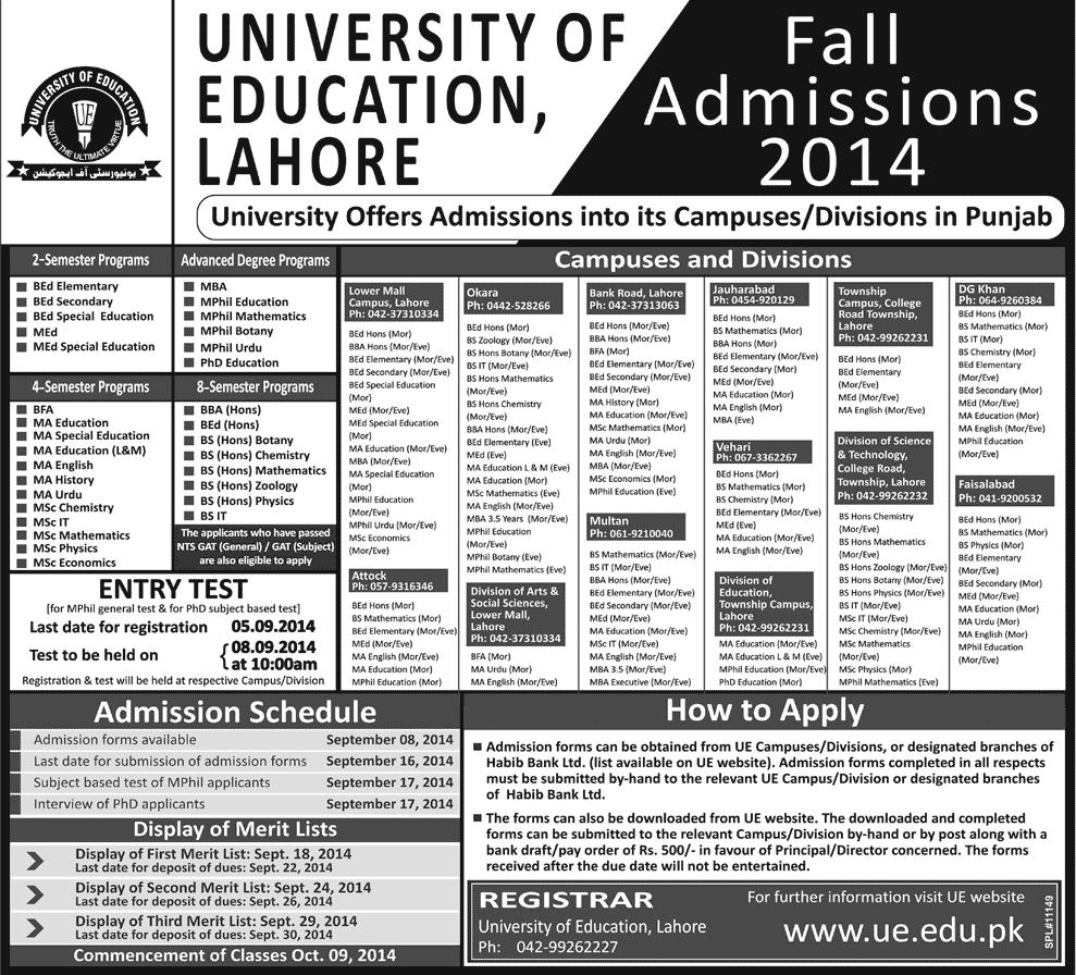 University of Education Lahore New Admissions For Fall 2024 (2)